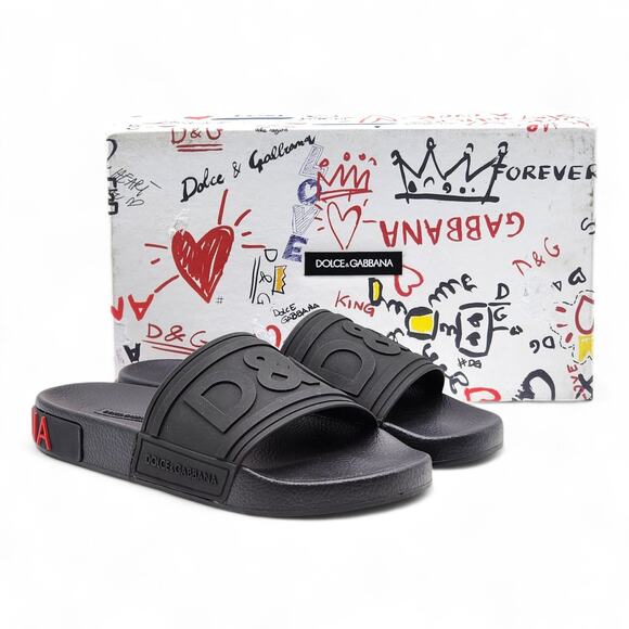 Dolce & Gabbana Logo Saint Barth Rubber Pool Slides Black EU 39 US 9 - NWB $320 - Picture 1 of 7